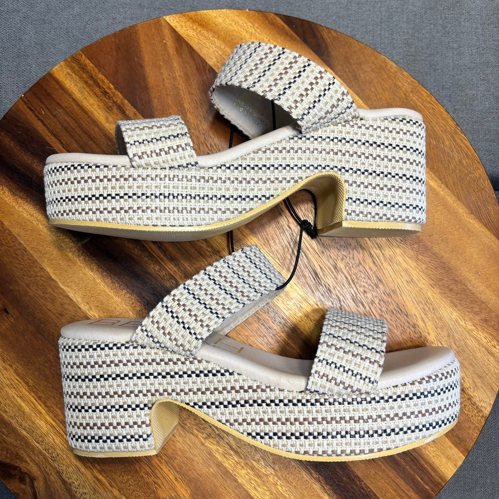 Y2K style Platform, Beach, Woven Raffia Platform Sandals Tan Cream, Women's 11M - Picture 5 of 10